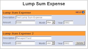 Mortgage Reduction Software Lump Sum Expenses sample page